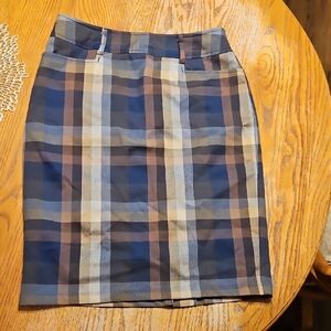Roz & Ali Blue and Brown Plaid Pencil Skirt